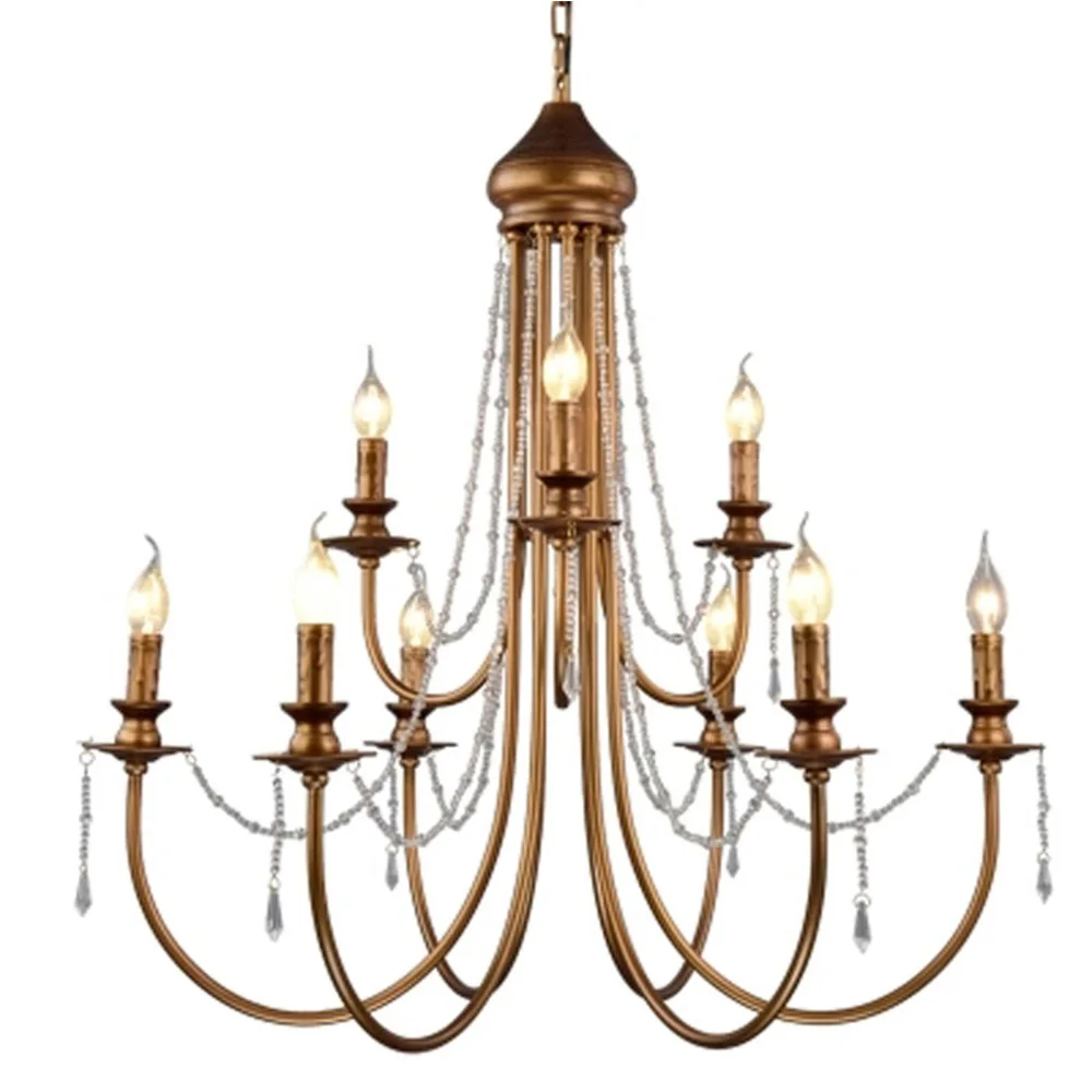 Modern Vintage Design Crystal E14 Ancient Gold Led Chandelier Lighting Fixtures for Home Loft Staircase Living Room Bedroom Lamp - Цвет абажура: E14x9