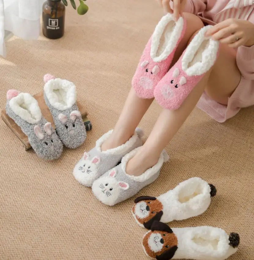 Носки тапочки из кораллового флиса женские нескользящие носки утолщенные