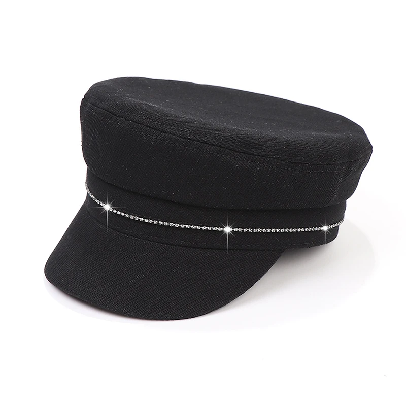 

Fashion Military Hats For Women Spring Summer Sailor Hats Black Ladies Beret Caps Flat Top Captain Cap Travel Cadet Casual Hat