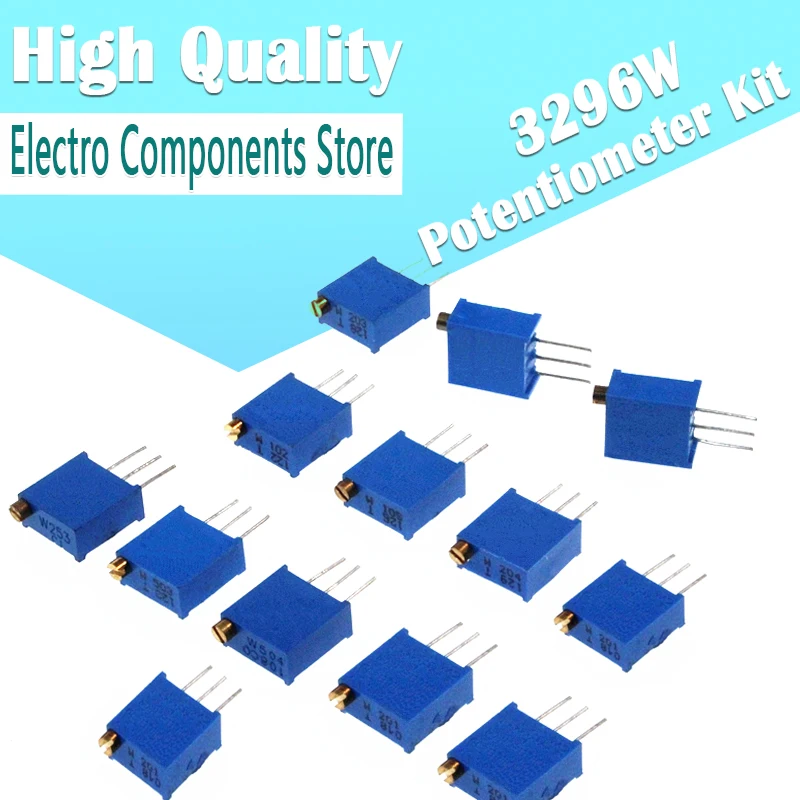 

13PCS/Lot 3296 Potentiometer Kit High Precision 3296W Variable Resistor 100R 1M 200R 500R 1K 2K 5K 10K 20K 50K 100K 200K 500K