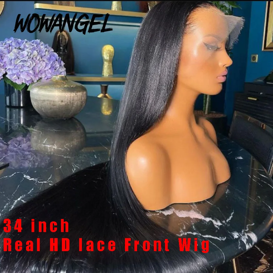 

5X5 HD Lace Closure Wigs invisible 13x4 HD Full Lace Frontal Human Hair Wigs Pre Plucked Bleached Knots 34 Inches HD Fontal Wigs
