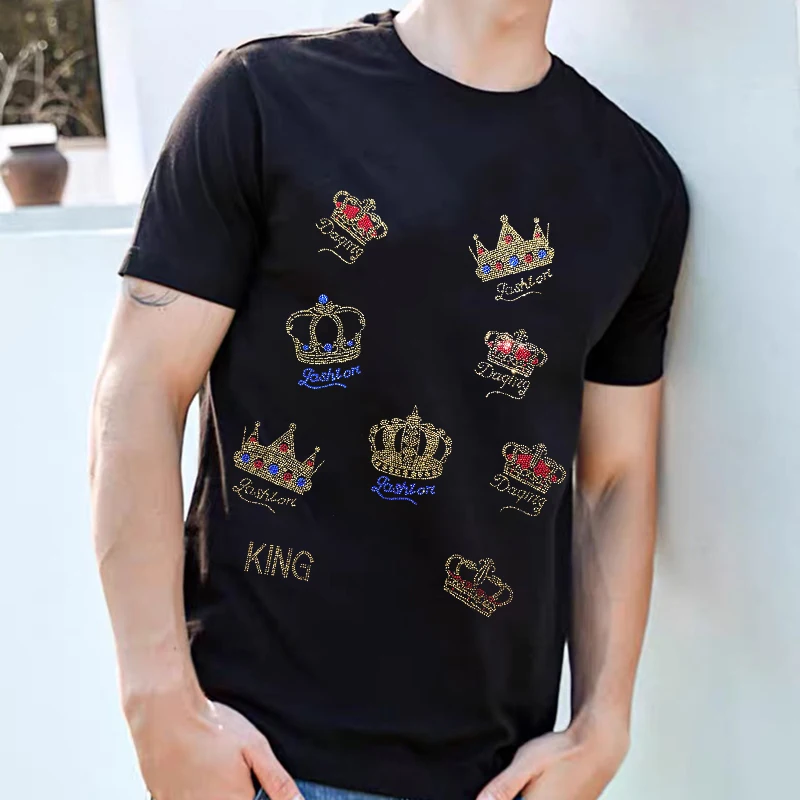 

Luxury Men's Brand Fashion Breathable Short-Sleeved Novel Hot Drilling Pattern Casual Simple Hip-Hop Sweatshirt Summer