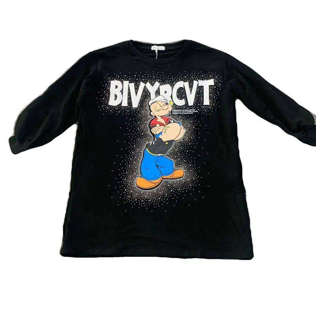 

Trendy heavy industry ironing round neck medium length thickened Plush women's T-skirt large winter sweater trendy T-shirt