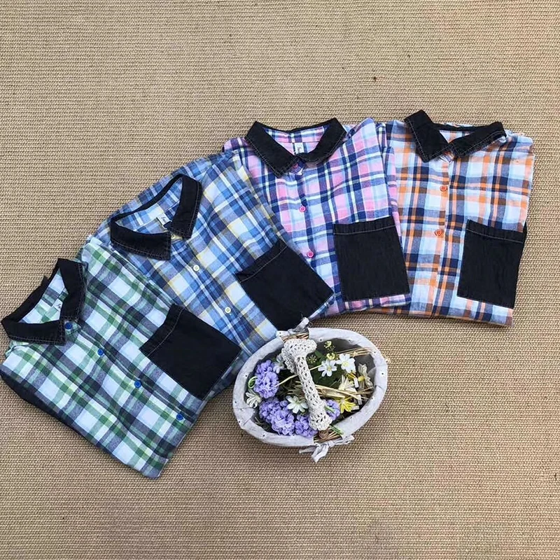 

CHICEVER Casual Shirts For Women Lapel Long Sleeve Oversized Plaid Patchwork Hit Color Loose Shirt Female 2021 Spring New