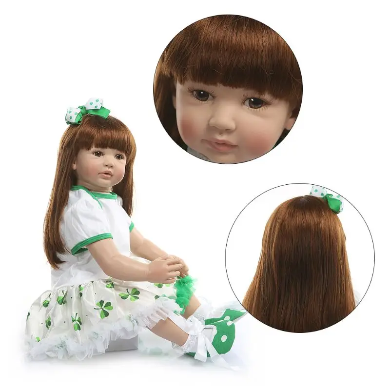 

60cm Reborn Doll Realistic Silicone Vinyl Newborn Babies Toy Long Hair Girl Princess Clothes Lifelike Handmade Birthday Gifts