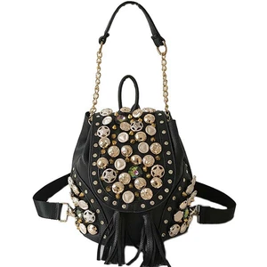 New Personality Belt Tassel Shoulder Bag Fashion Punk Rivet Buckle Bucket Chain Bag 30X22X17Cm New Personality Belt Tassel Shoulder Bag Fashion Punk Rivet Buckle Bucket Chain Bag 30X22X17Cm