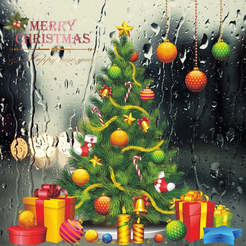 

Christmas tree Vinyl Wall Stickers New Year Glass window Home Decor Art Decals 3D Wallpaper decorations for home Mural Poster