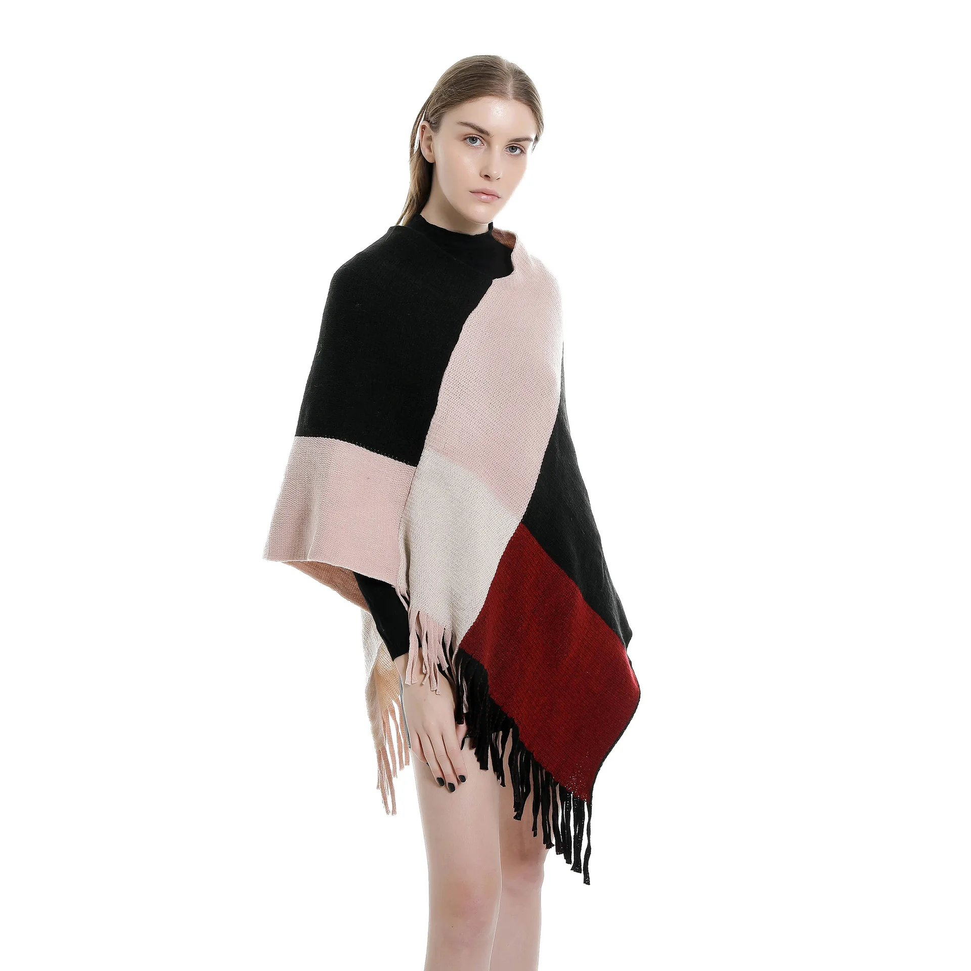 2019 пончо накидка зимнее осеннее пальто женское в клетку летучая мышь пуловер