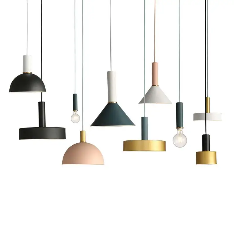 Скандинавская простая Подвесная лампа E27 для бара цветной подвесной светильник