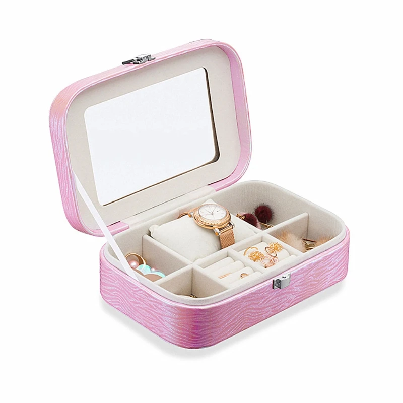 

Portable Travel Watch Ring Bracelet Necklace Storage Box with Mirror Multi-function Jewelry Display Organizer Case