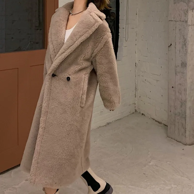 

Плюшевое Женское пальто, куртка средней и длинной длины, шерстяное пальто, осень и зима, костюм с воротником, свободное твидовое пальто с дли...