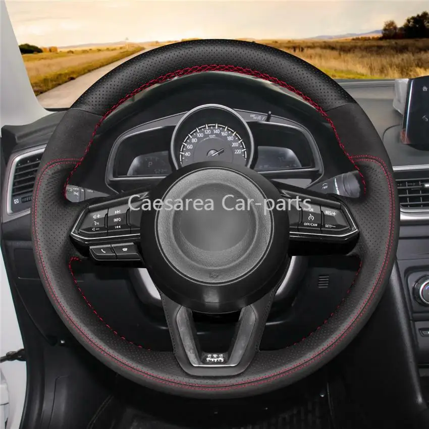 

For Mazda CX-9 /CX-5 / Atenza car steering wheel cover black leather DIY Custom