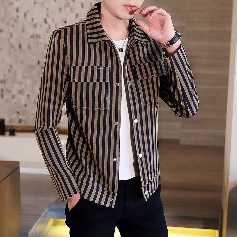 

Striped Jacket Men's Spring and Autumn Thin Youth Cool Handsome Overalls Korean Style Trendy Casual Jacket Top