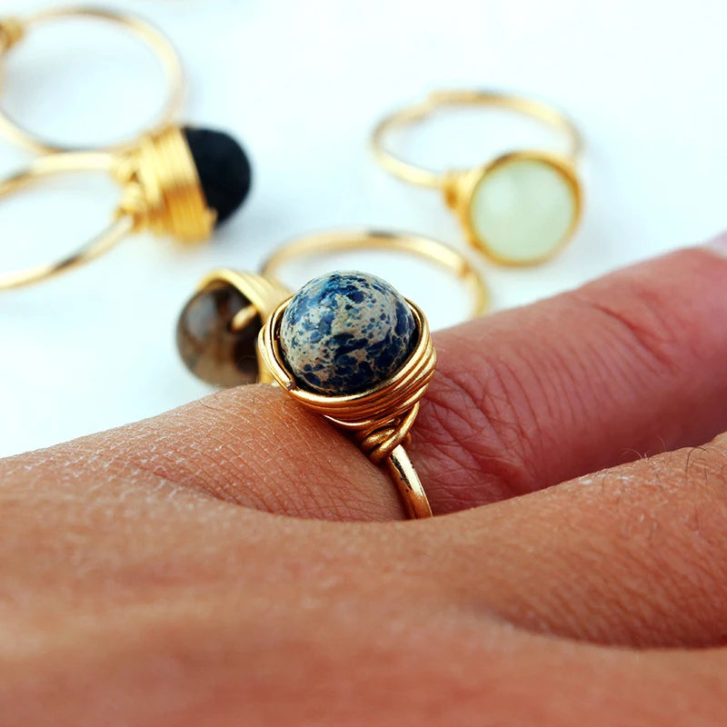 Кольцо женское в этническом стиле Обмотка из натурального камня ретро