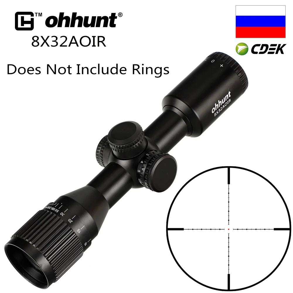 Not Include Rings Ohhunt 8X32 AOIR компактные охотничьи Тактические оптические прицелы Mil Dot с подсветкой, стекло, травленая сетка, башенки, сброс оптики, прицел - Цвет: Not Include Rings