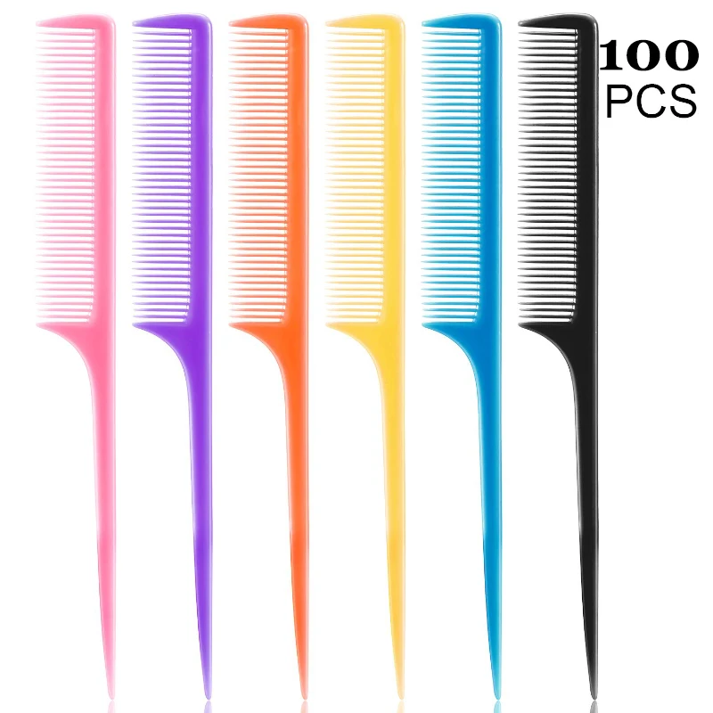 

100 шт. Пластиковые гребни для хвоста крысы булавка для хвоста угольные гребни 8,5 дюймов гребни для укладки с тонкой и длинной ручкой разных цветов