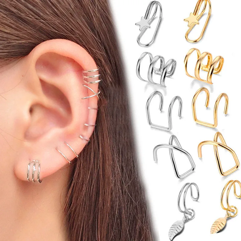

1/5/7Pcs Clips On Ears For Women 2021 Trend Fake Piercing Ear Cuffs Fake Piercing Alloy Clip Earrings Set Jewelry Party Gifts