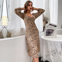 Elegant Dresses For Women Leopard Print Long Sleeves V-Neck High Waist Slim Dress 2022 Spring Fashion Women Clothes (3)
