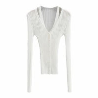 fake two piece halter white knitted sweater womens autumn 2021 new long sleeve slim tight bottoming sweaters chic top