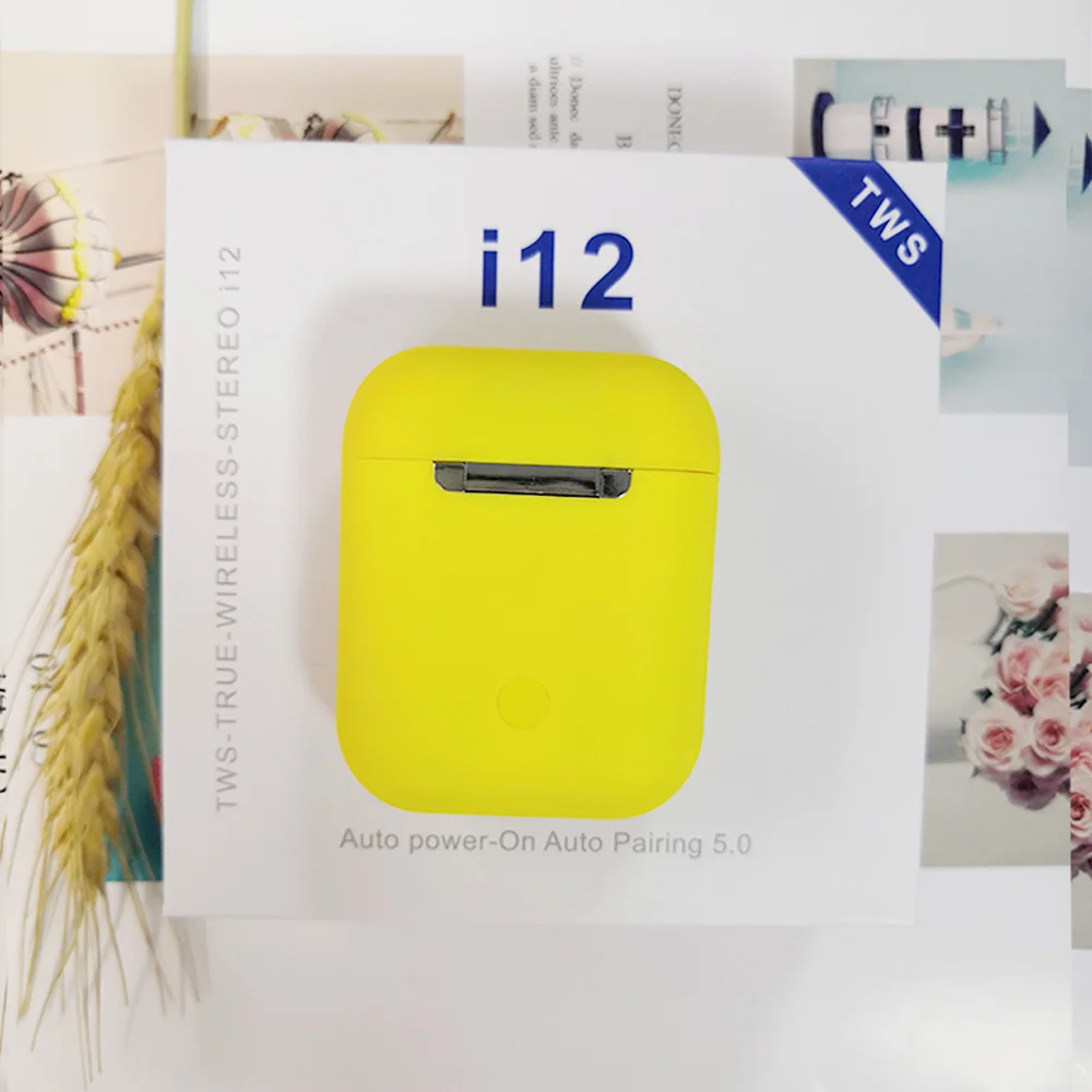 i12 c yellow box I12 TWS оригинальные матовые bluetooth Беспроводные наушники Bluetooth 5,0 Pop Up Touch Беспроводная гарнитура спортивные наушники - Цвет: i12 c yellow box
