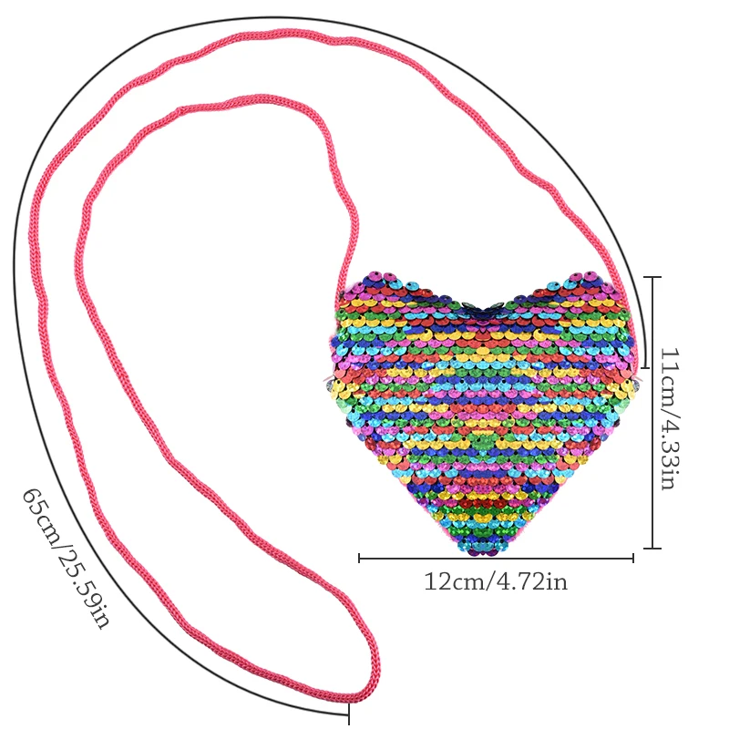 

New Baby Girls Mini Messenger Bag Sequins Heart Shape Kids Shoulder Coin Bag Fashion Cartoon Small Coin Purse Children Handbags
