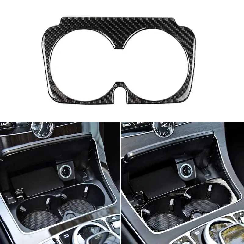 Car Styling Carbon Fiber Water Cup Holder Frame Trim Sticker For Mercedes Benz C Class New E class GLC C200 W205 C180 GLC260 | Автомобили