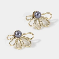 fashion baroque gold plating hollow floral shape with fresh water pearl stud earrings for women jewelry
