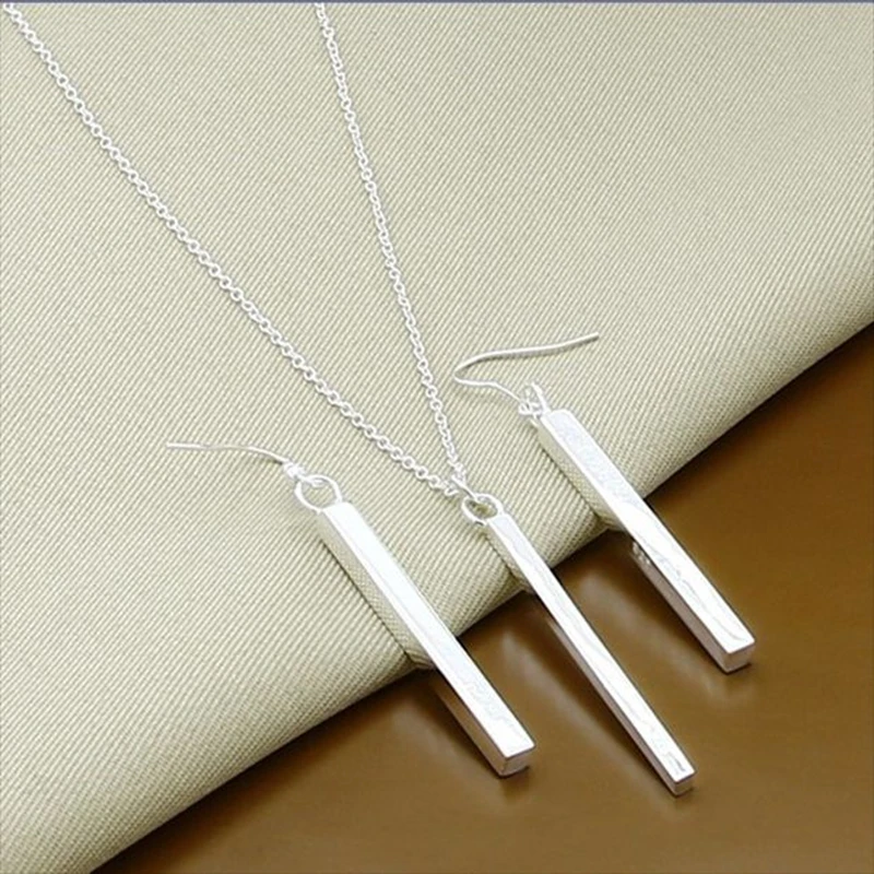 

2019 New Trendy 925 Sterling Silver Fashion Simple Square Necklace Earrings Jewelry Sets Christmas Gift