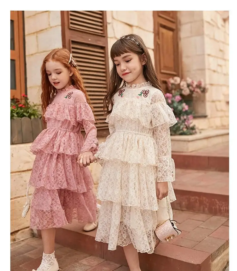Платье для больших девочек весенняя одежда 2020 детское многослойное кружевное