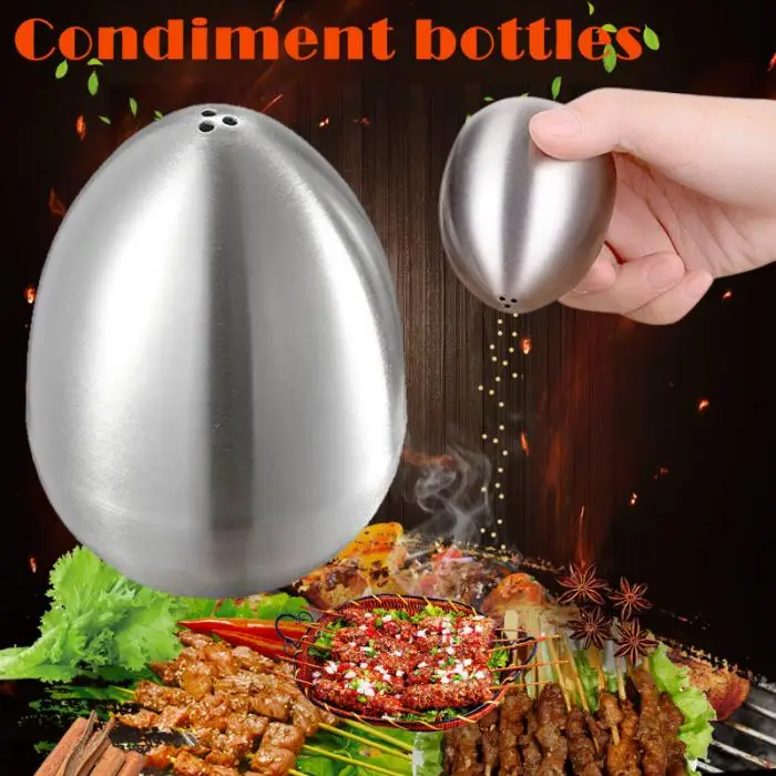 

1/3Holes Egg Shape Castor Spice Jar Pepper Salt Shaker Portable Stainless Steel Barbecue Picnic Tools with Dustproof Plug
