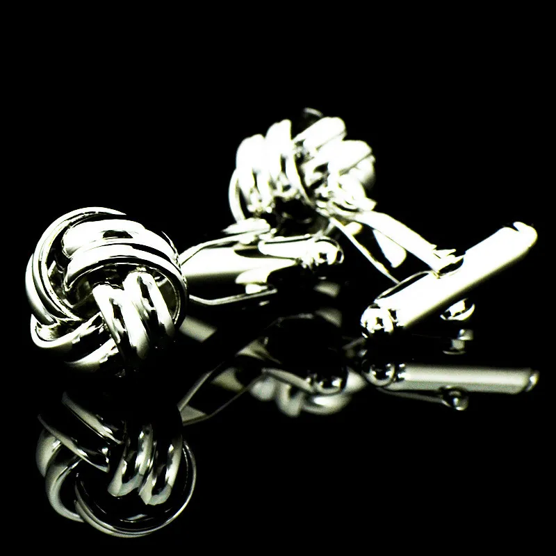 Новые высококачественные запонки с узелком для мужские рубашки посеребренные