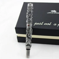 jinhao vintage ancient gray fountain pen double dragon calligraphy fude nib metal carving embossing heavy pen collection