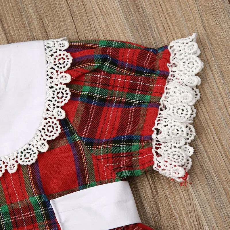 Christmas Kids Baby Girls Clothes Sister Matching Plaid Romper Dress Outfits |