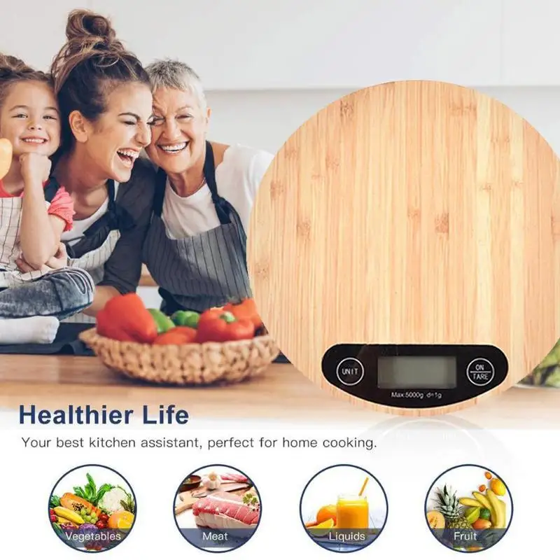 Бамбуковая панель 5 кг 1 г электронные кухонные весы креативная шкала весовые