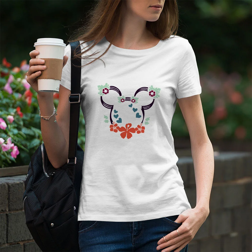 

Женские футболки Disney Kawaii, белый топ, Harajuku, летние новые продукты, с рисунком Микки Мауса, модные повседневные женские футболки