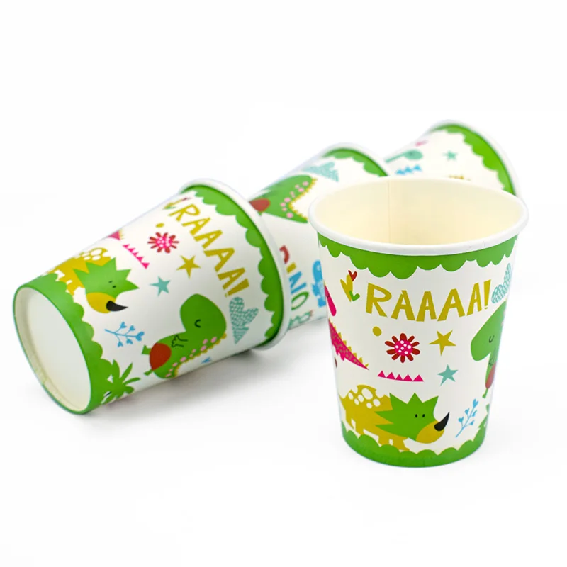 Paper cup 12pcs Тематическая посуда с динозавром, украшение для дня рождения, Детская тарелка, чашки, шляпы, скатерть, воздушный шар, флаг, соломинка, вечерние принадлежности для детского душа - Цвет: Paper cup 12pcs
