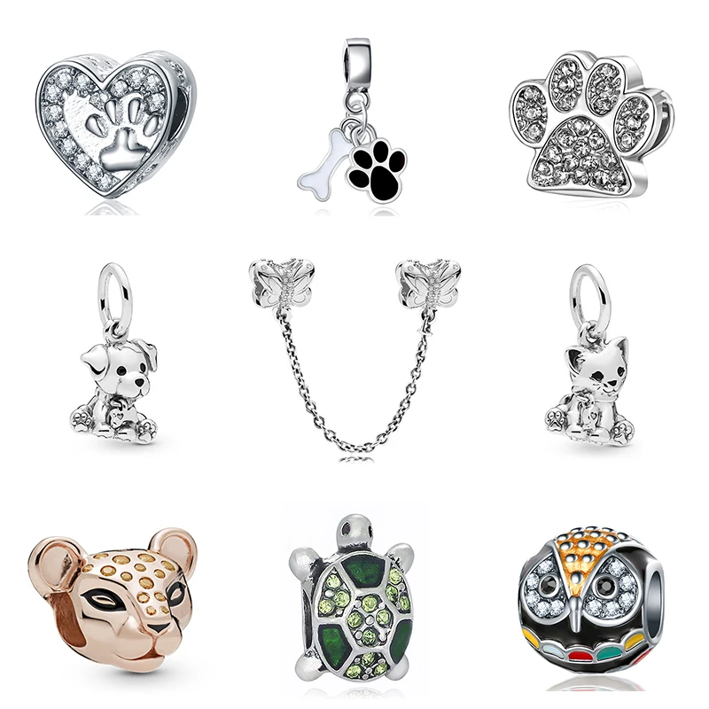 New Bead Alloy Cat Dog Pet Lion Owl Animal Charms Enamel Fit