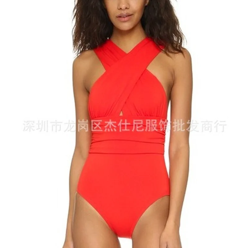 

2021 Fashion New Women's Fattening Swimsuit Deep V Straddle One Piece Sexy Swimsuit