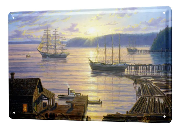 

Tin Sign Travel Wanderlust harbor sunset Metal Plate 8X12