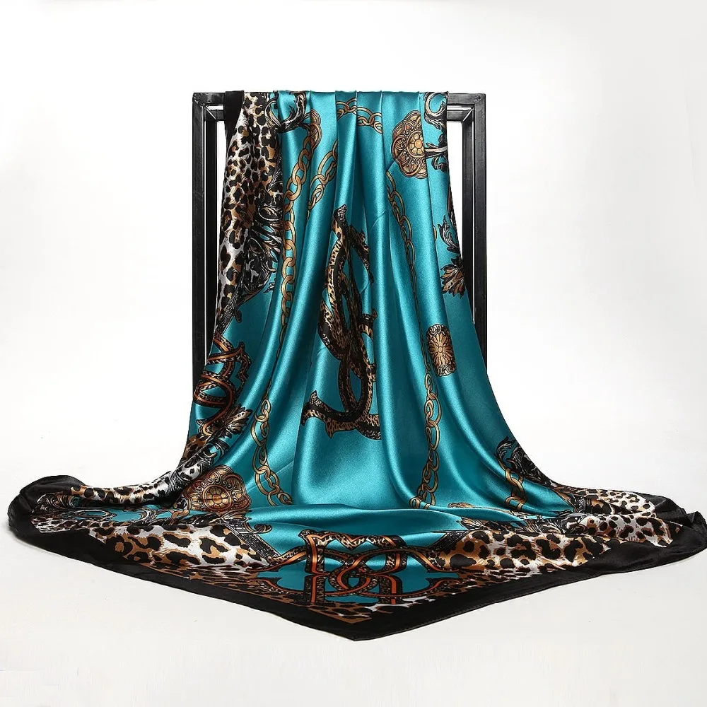 Шелковый шарф для женщин Европейский Леопардовый принт квадратный платок шарфы