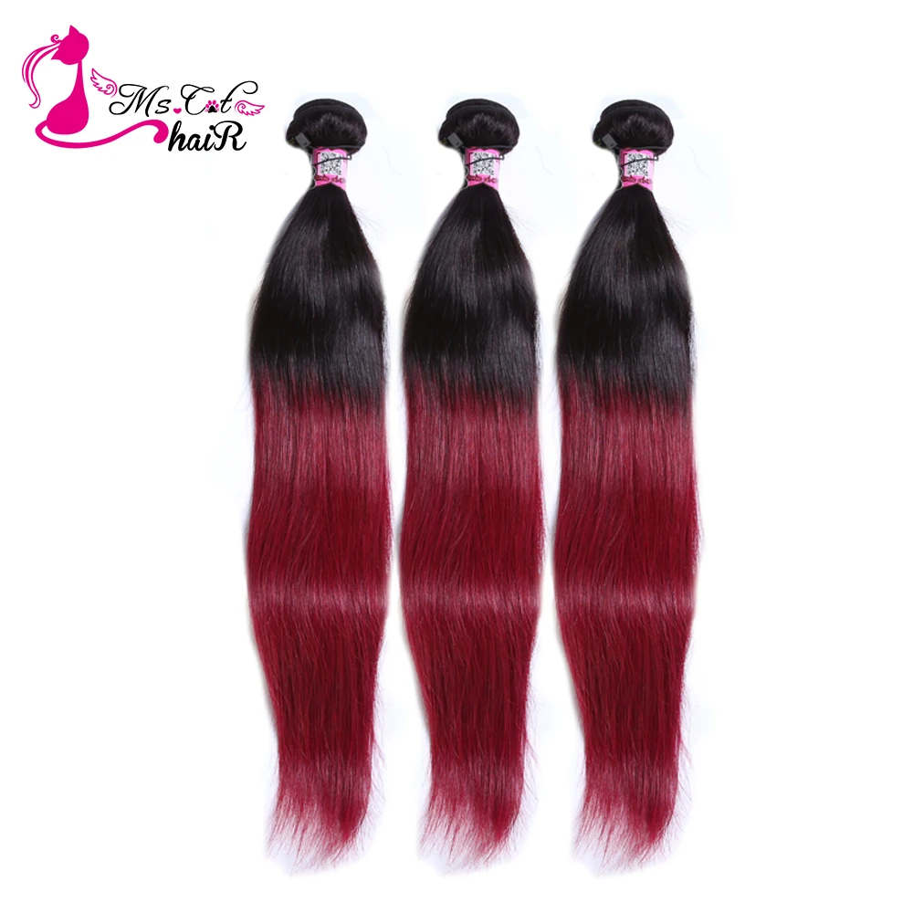 

Ms Cat Hair Ombre Brazilian Straight Hair 1B 99J/Burgundy Two Tone Human Hair Bundles 3 Bundles Deal Remy Hair Free Shipping