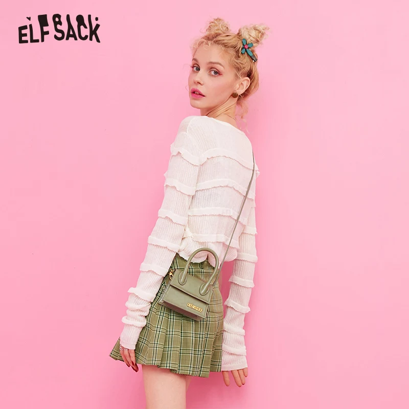 ELFSACK милые женские свитера 2019 Осенние новые Повседневные вязаные топы с круглым