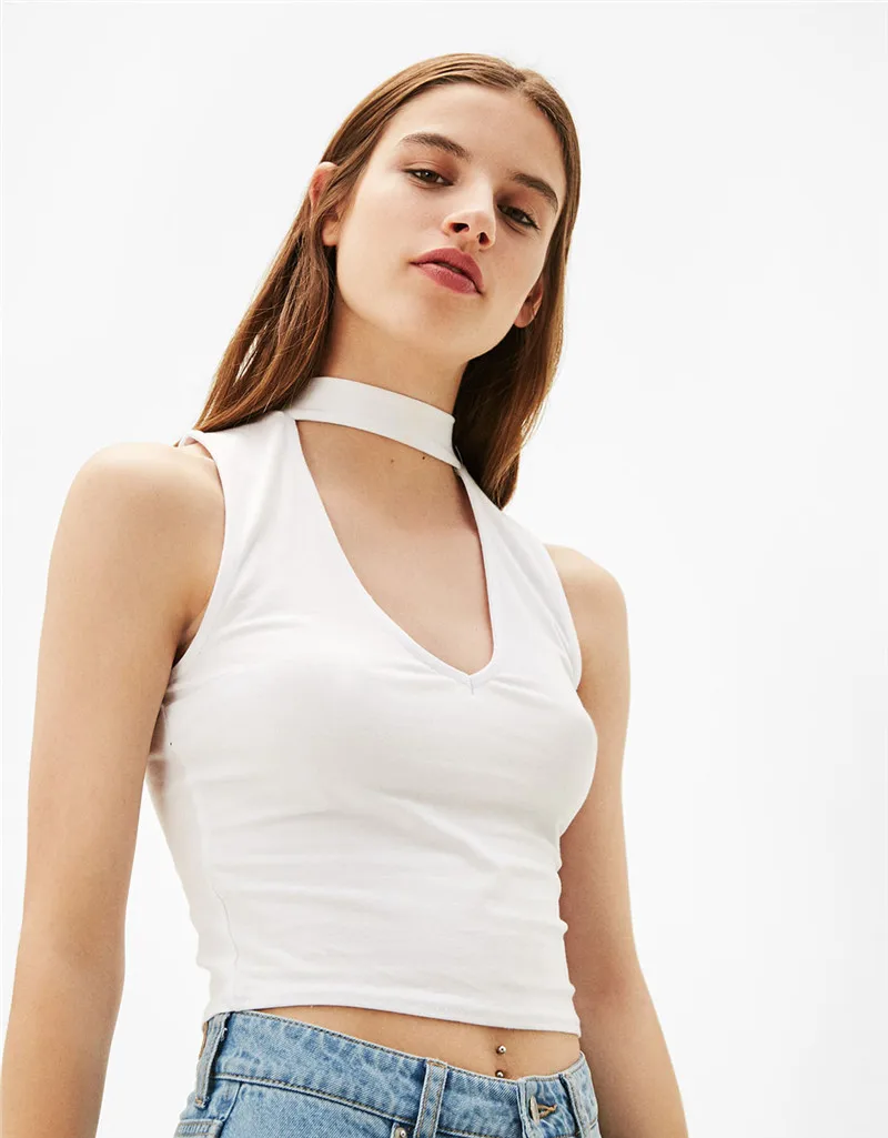 

JIAK 2021 Sexy Tank Tops Women Sleeveless Slim Vest Solid Color Short Shirt bra Halter Deep V Cross top Knitted Summer Crop Top