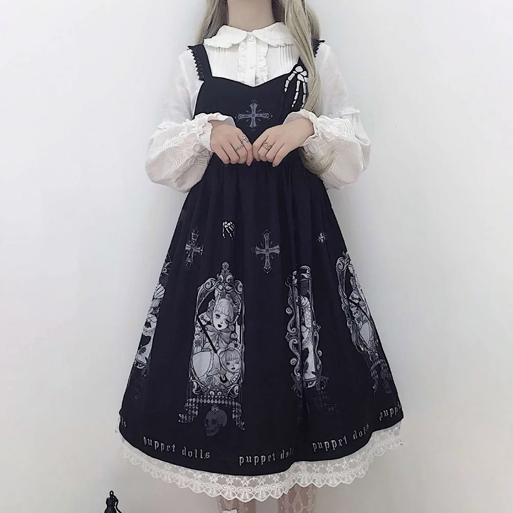 

Rosetic Chic Lolita Gothic Dress Women Japanese Style School Casual Sleeveless Sweet A Line Suspender Dresses Summer 2021 Fall