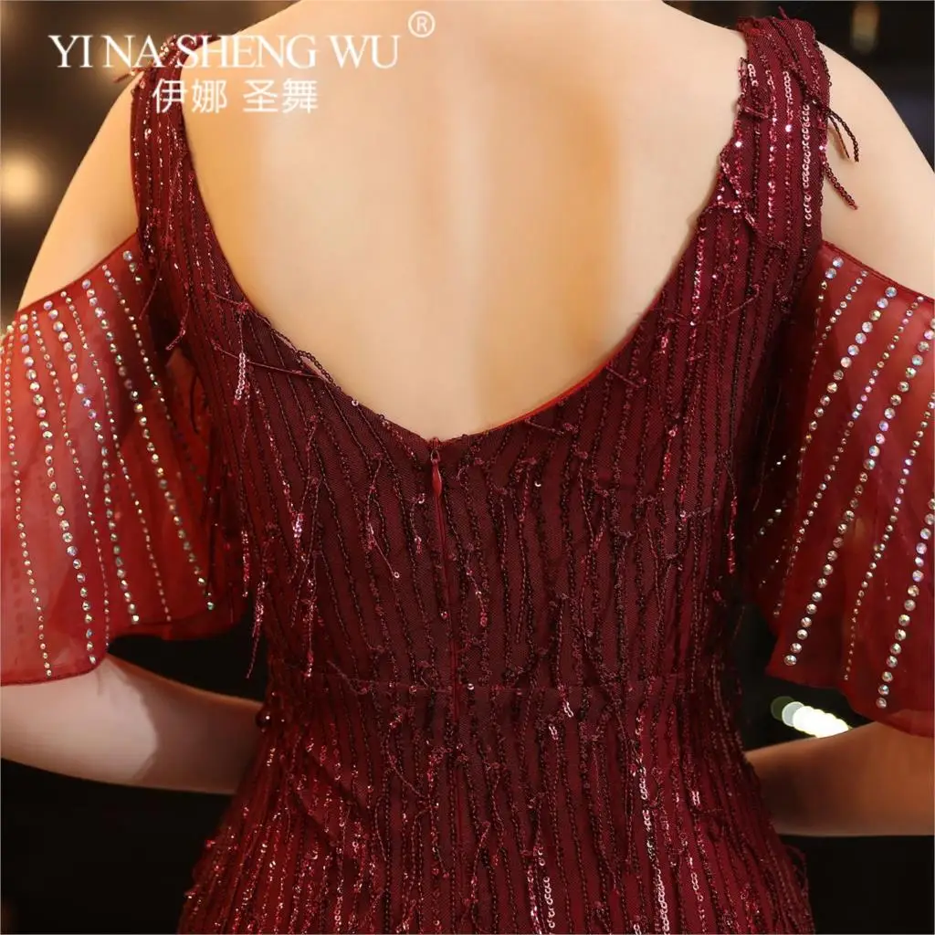 

New Women Mermaid Prom Long Dress Sexy V-Neck Sequin Tassel Elegant Off-Shoulder Evening Party Club Dresses Vestidos De Fiesta