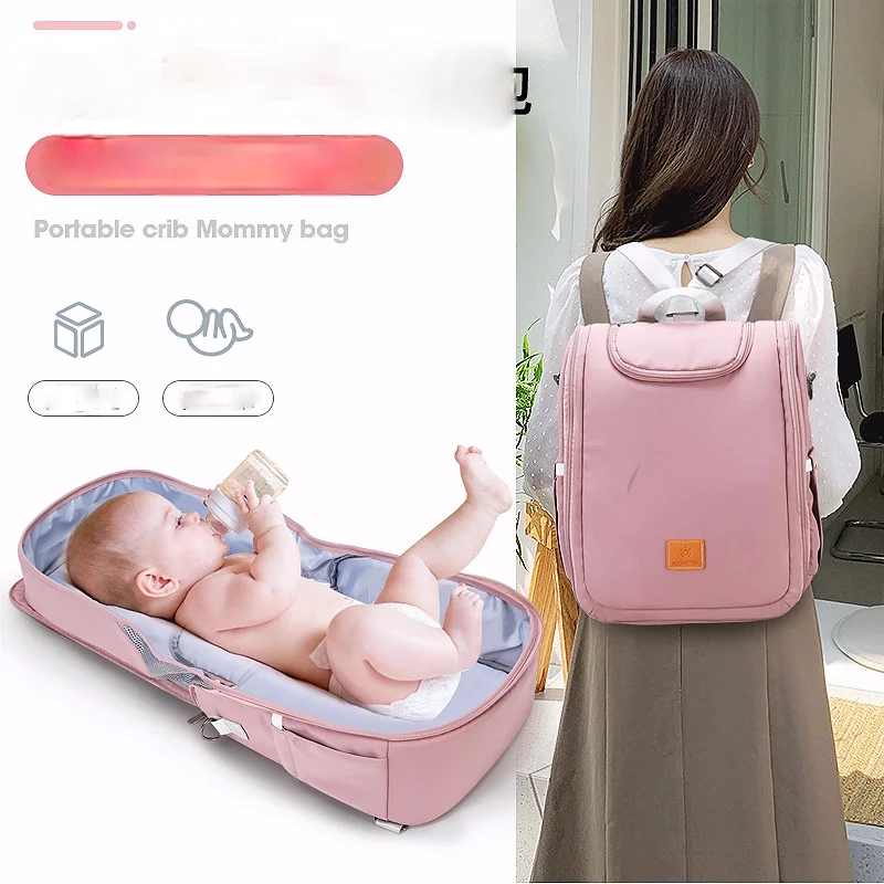 

Baby Diaper Bag Backpack Diaper Portable Folding Crib Mummy Bag Light Large Capacity Casual Double Shoulder Maternal Baby Bag