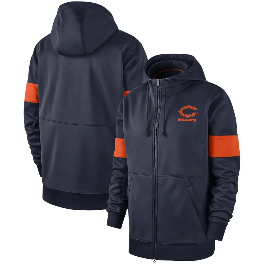 

Chicago men Sweatshirts Bears winter Jackets coat Sideline Performance Full-Zip American Football zip up Hoodies for Jacket Navy