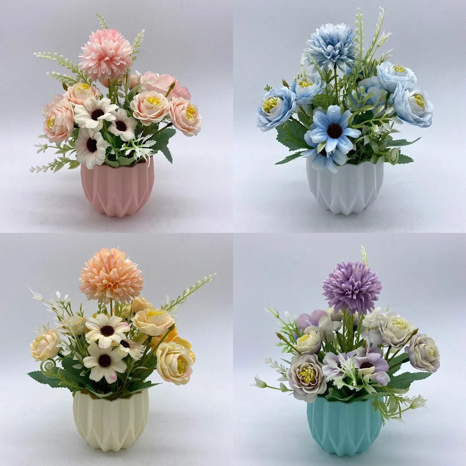 

Silk Artifical Flower Potted Imitation Flower Plastic Flowerpot Vase Rose Hydrangea Bouquet Suit Living Room Office Decoration