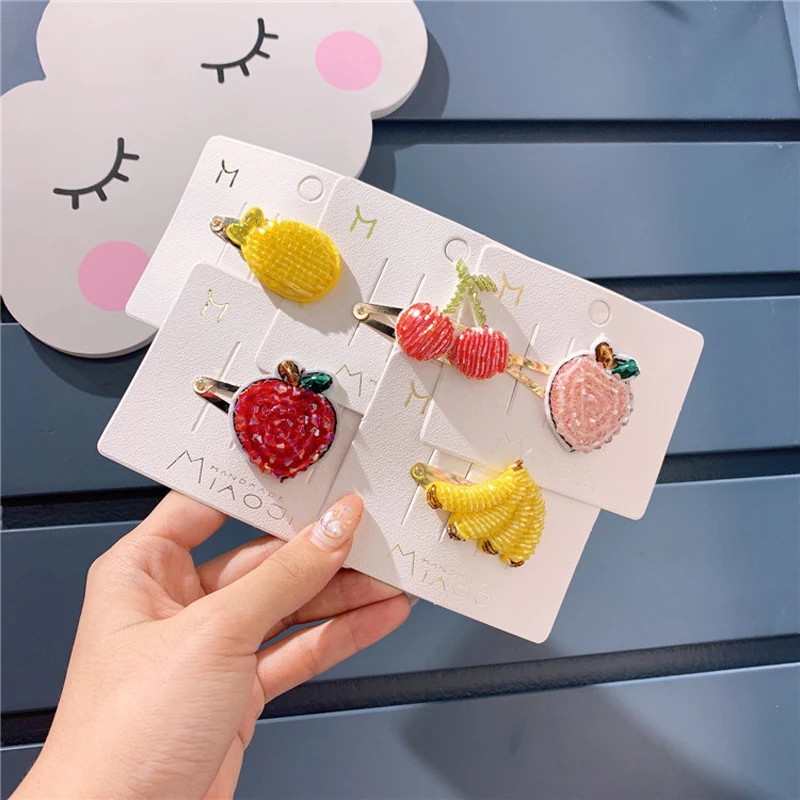 Детские аксессуары для волос милые заколки с фруктами Мультяшные бусинами в виде