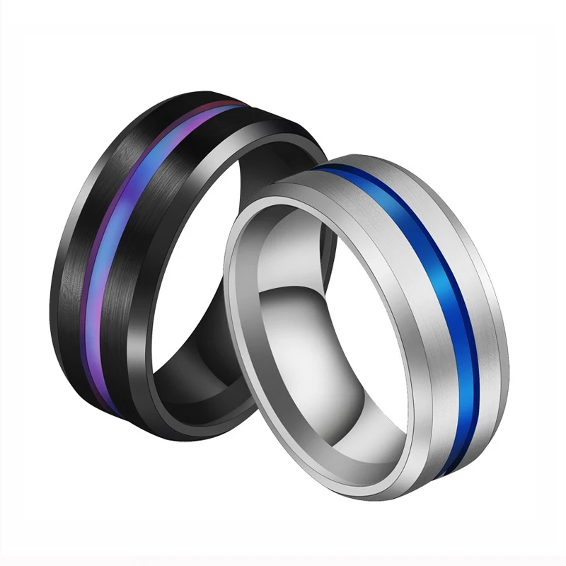 

Charm Matte Groove Blue Rings Women Men Polished Stainless Steel Rings Male Jewelry Wedding Band Ring Valentine Gift
